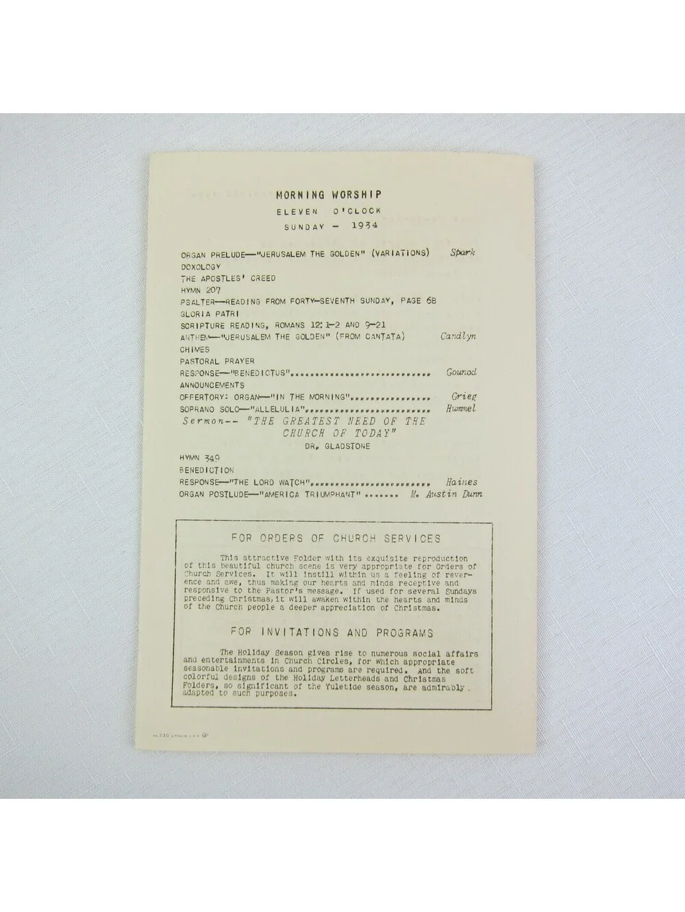 Goes Lithography Co. Chicago Holiday Church Stationery Sample Vintage 1930s